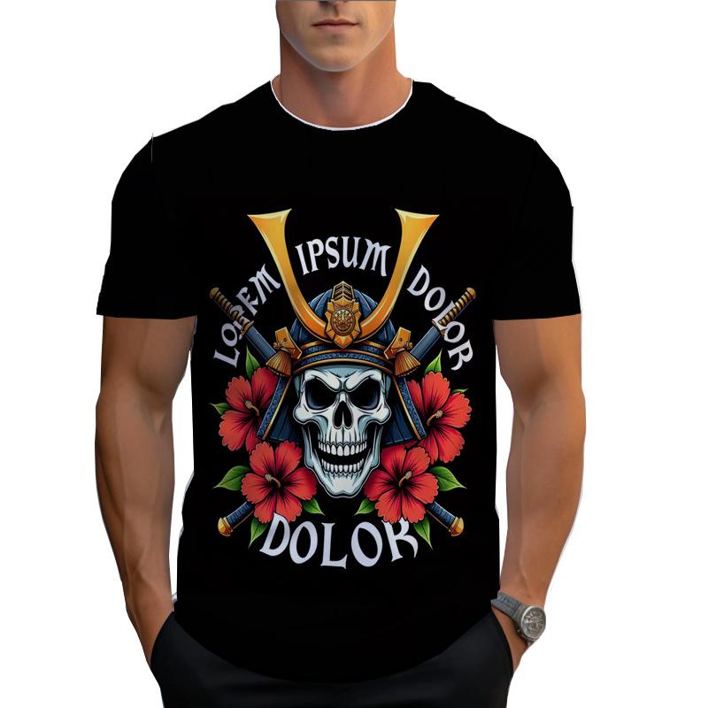Fashionable Summer Men's Short Sleeved T-shirt with 3D Digital Printing Skull Round Neck Top for Men Shirt