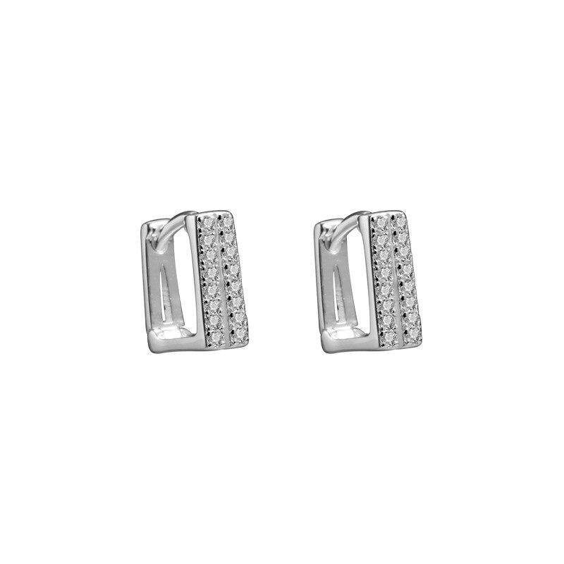 925 Sterling Silver Crystal Double Rows Square Charm Stud Earrings for Women Girl Elegant Party Jewelry Prevent Allergy Eh313