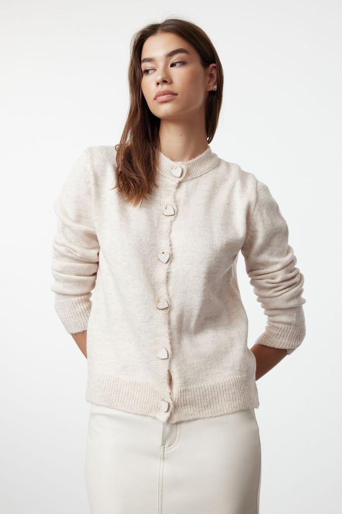 Women's Elegance Style Cardigan Orange Soft Textured Jewel Buttoned Jacket Look Knitwear Cardigan