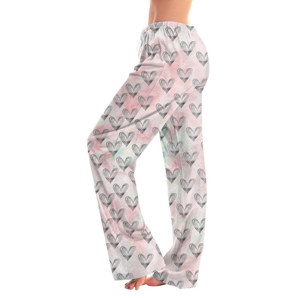 Womens Pajama Pants Sleepwear Casual Drawstring Elastic Waist Pants Comfy Straight Yoga Loose Trousers