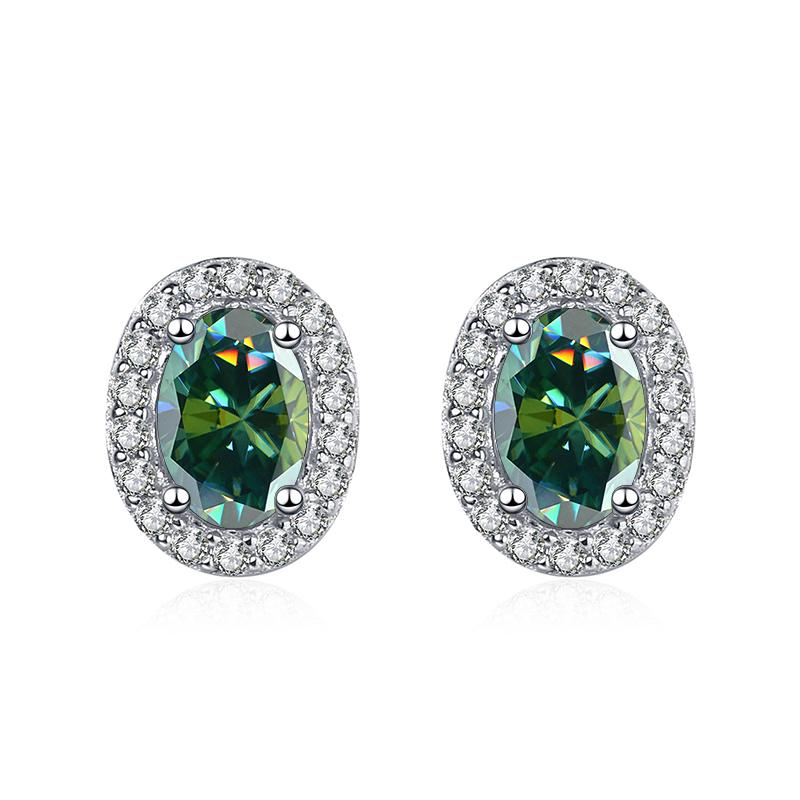 

Серьги-гвоздики Bague Ringen овальной огранки с муассанитом и бриллиантами, 100% серебро 925 пробы, обещание, свадебные украшения с платиновым покрытием для женщин, свадебные украшения 2 x 0.5ct moissanite зелёный