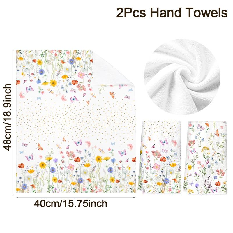 2pcs Wildflowers Lavender Kitchen Towels Spring Summer Floral Hand Towels Flowers Home Dish Towels for Kitchen Bathroom Decor