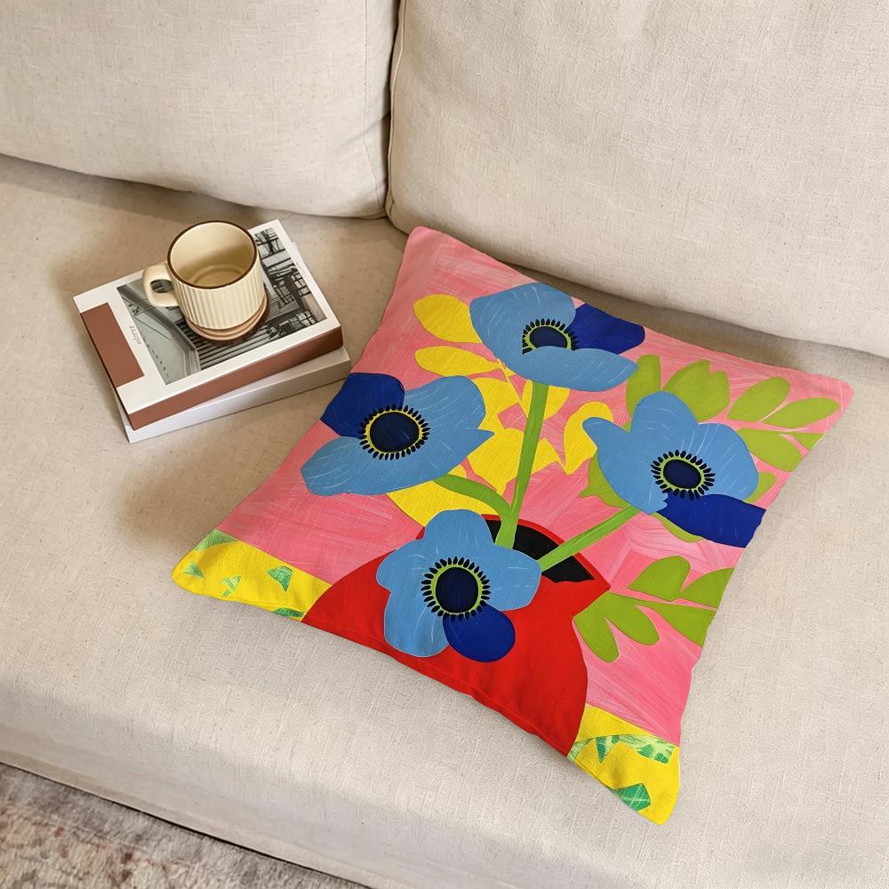 PBlooming Blue Anemone Cushion Cover Linen DoubleSided Pillowcase Sofa Cushion Cover MultiSize Home Decor