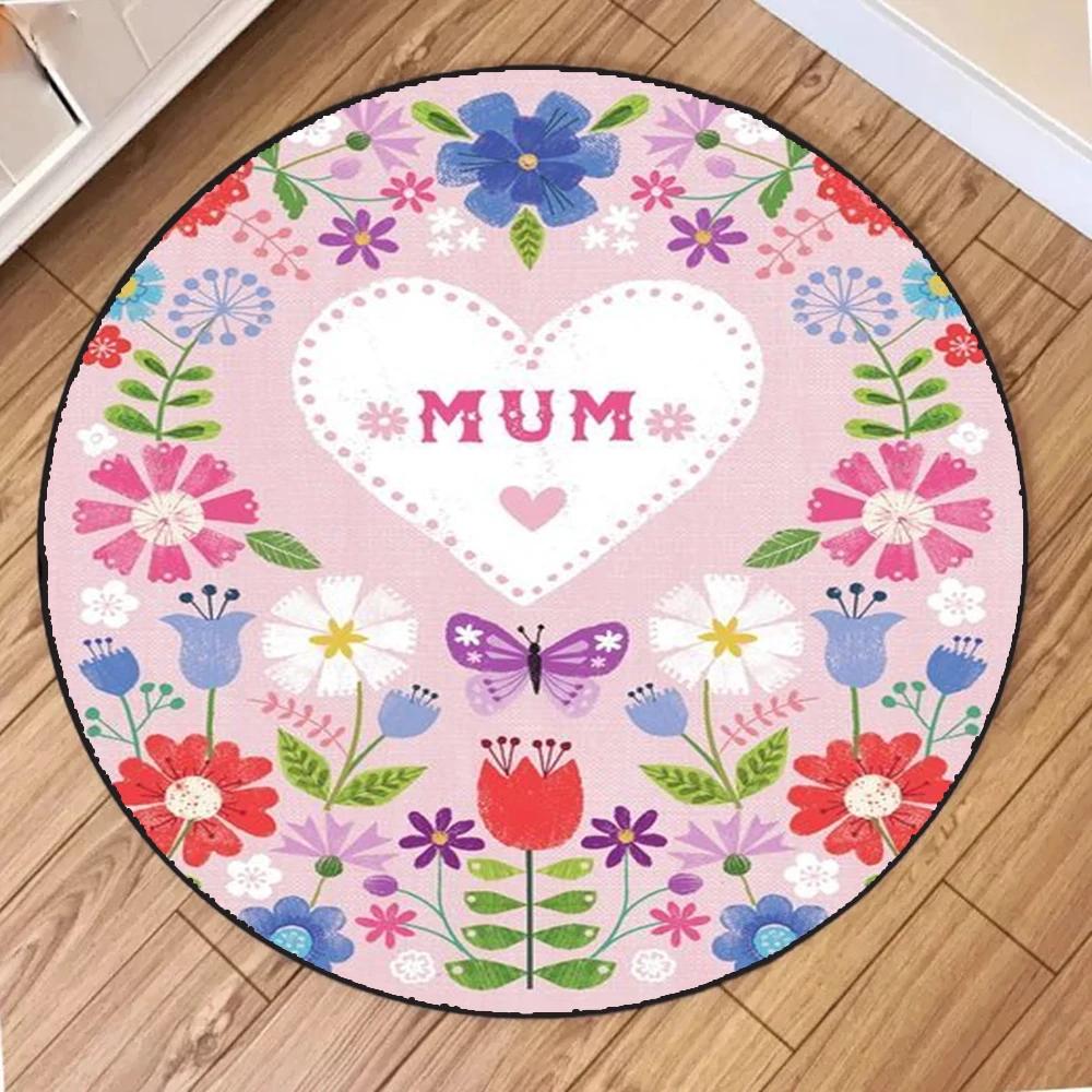 Mother's Day Circular Carpet Bedroom Decor Carpet Living Room Balcony Non-slip Mats Floormats Cartoon Bedside Area Carpets Rugs