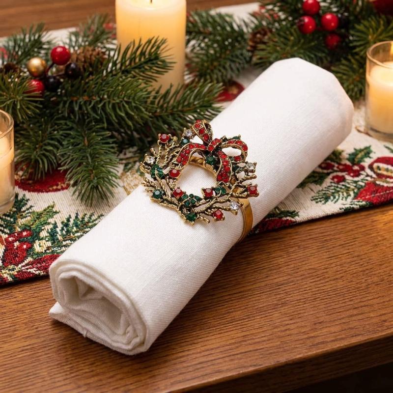 6Pcs Xmas Napkin Holder Rings Wreath Christmas Napkin Rings For Holiday Party Dinner Table Decoration