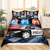 Police Car Duvet Cover Set Boys Cartoon Car Bedding Sets Full Size, Emergency Responder Vehicles Comforter Cover Set Blue Grey
