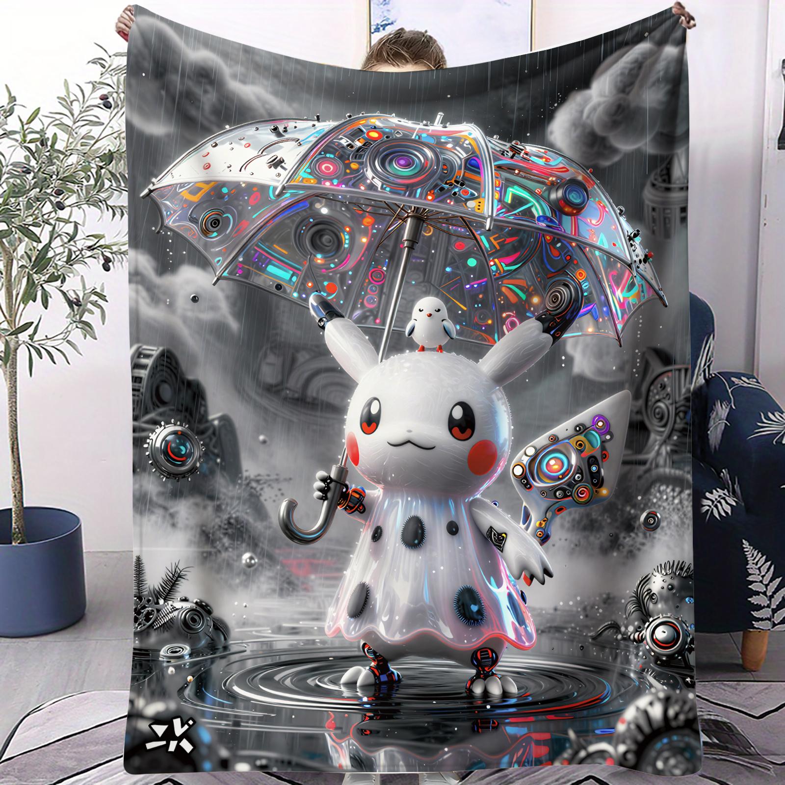 3D Cyberpunk Holographic Mecha Pokemon Blanket Warm Cozy Portable Flannel Blanket for Home Camping Travel Gift for Girls Boys 70x100cm
