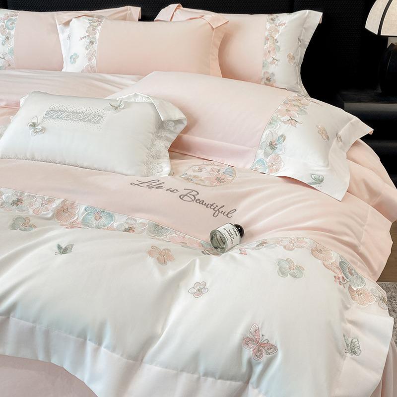 100% Cotton Long-Staple Flannel Embroidery 4-Piece Bedding Set - Mother & Baby Grade, All-Season