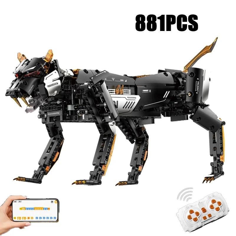 MOC STEM Dark Night Mechanical Leopard Model Building Blocks with Motor Set Experiment Educational Bricks Toys for Kids Gifts