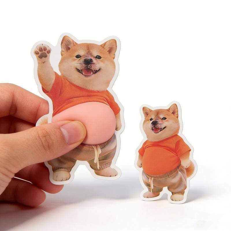 Pegatina Kawaii de Barriga de Perro 3D Lindo Gatito Con Ropa Naranja Silicona Suave Autoadhesiva Pegatina de Burbujas Para Decoración del Hogar Y Teléfono