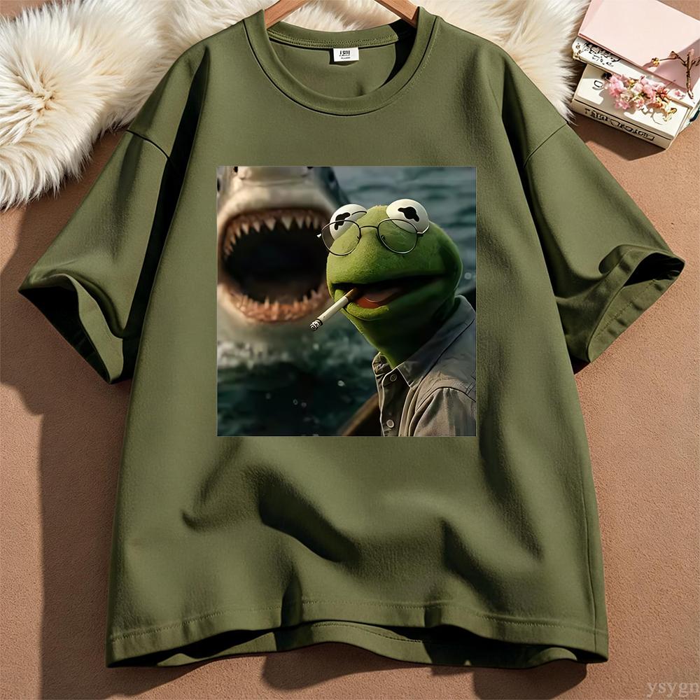 Dark Humor Frog Shark Graphic Funny Meme Tshirt Unisex Clothing Fashion Tshirts Cotton Casual Short Sleeve T Shirts Streetwear