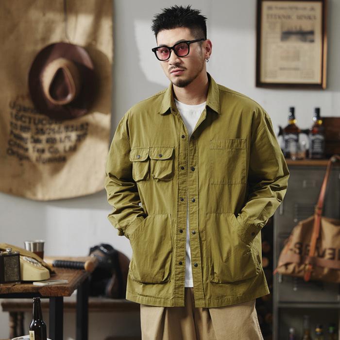

Тяжелая американская рубашка с длинным рукавом, мужская сезонная брендовая свободная рубашка с несколькими карманами, куртка для охоты и инвентаря 2XL армия зеленый