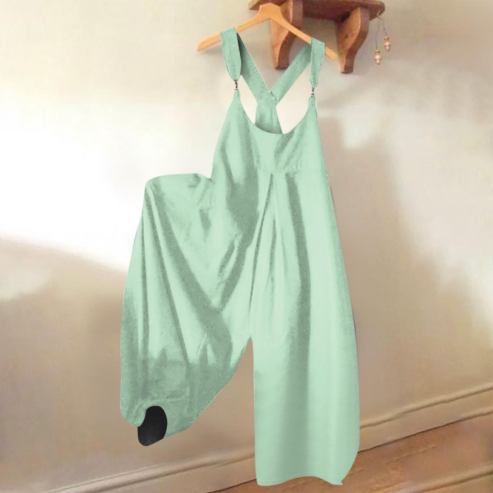 

Жіночі повсякденні та модні літні штани на лямках, однотонний вільний комбінезон у стилі ретро з кишенями L