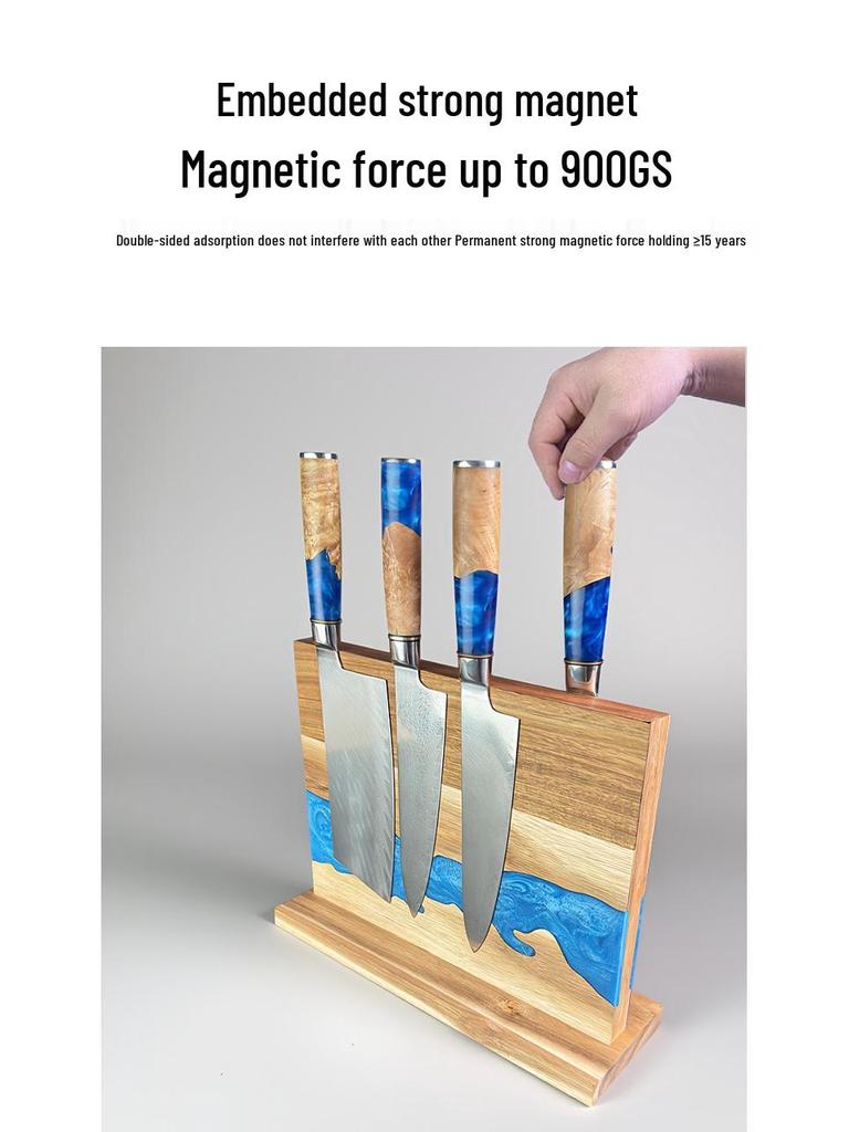Double-Sided Magnetic Acacia Wood Knife Holder with Resin Mosaic