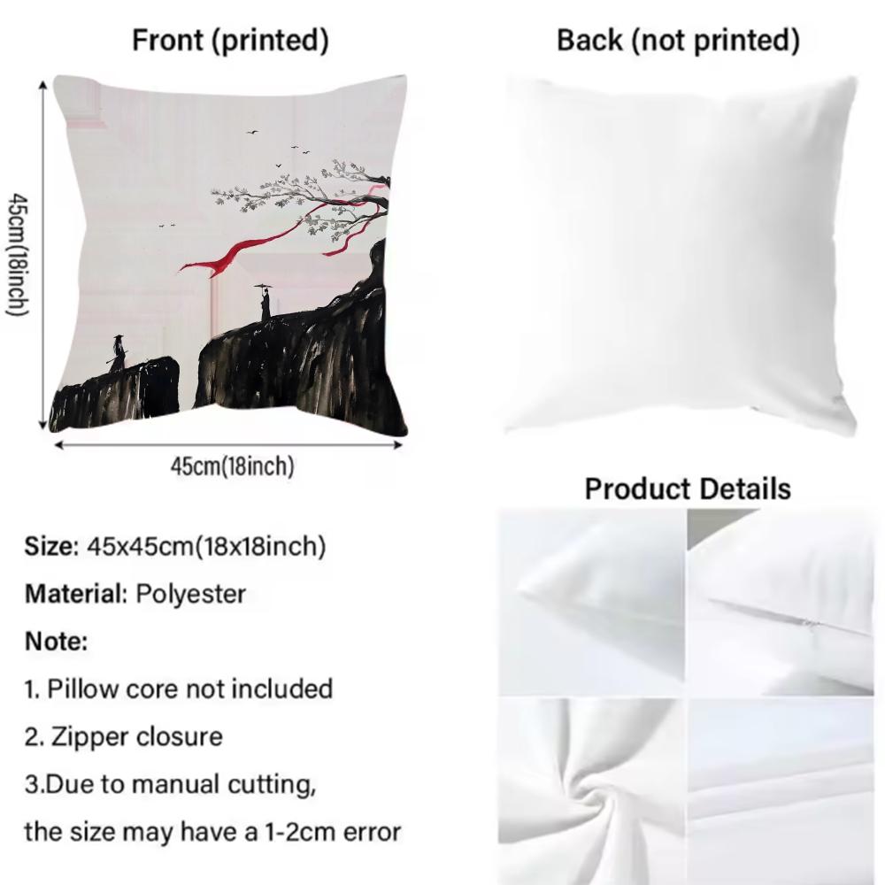 Chinese Ink Painting Style Cushion Cover Reversible Plush Pillow Cover – For Car, Sofa, Bedroom, Perfect As a Gift.
