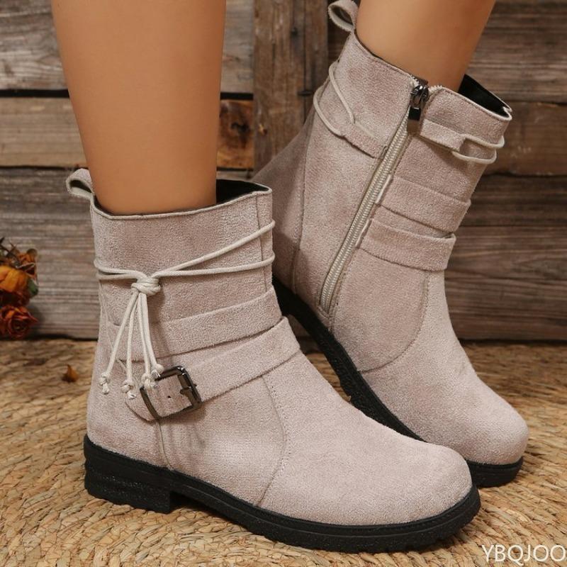 Ladies' square heel round toe fashion boots autumn winter new style side zipper a simple  comfortable middle tube women's boots