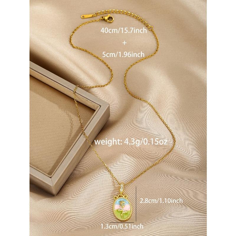 Meier Necklace for women, freshwater pearl new design with oil-painted enamel flower pendant, fashionable and elegant clavicle chain