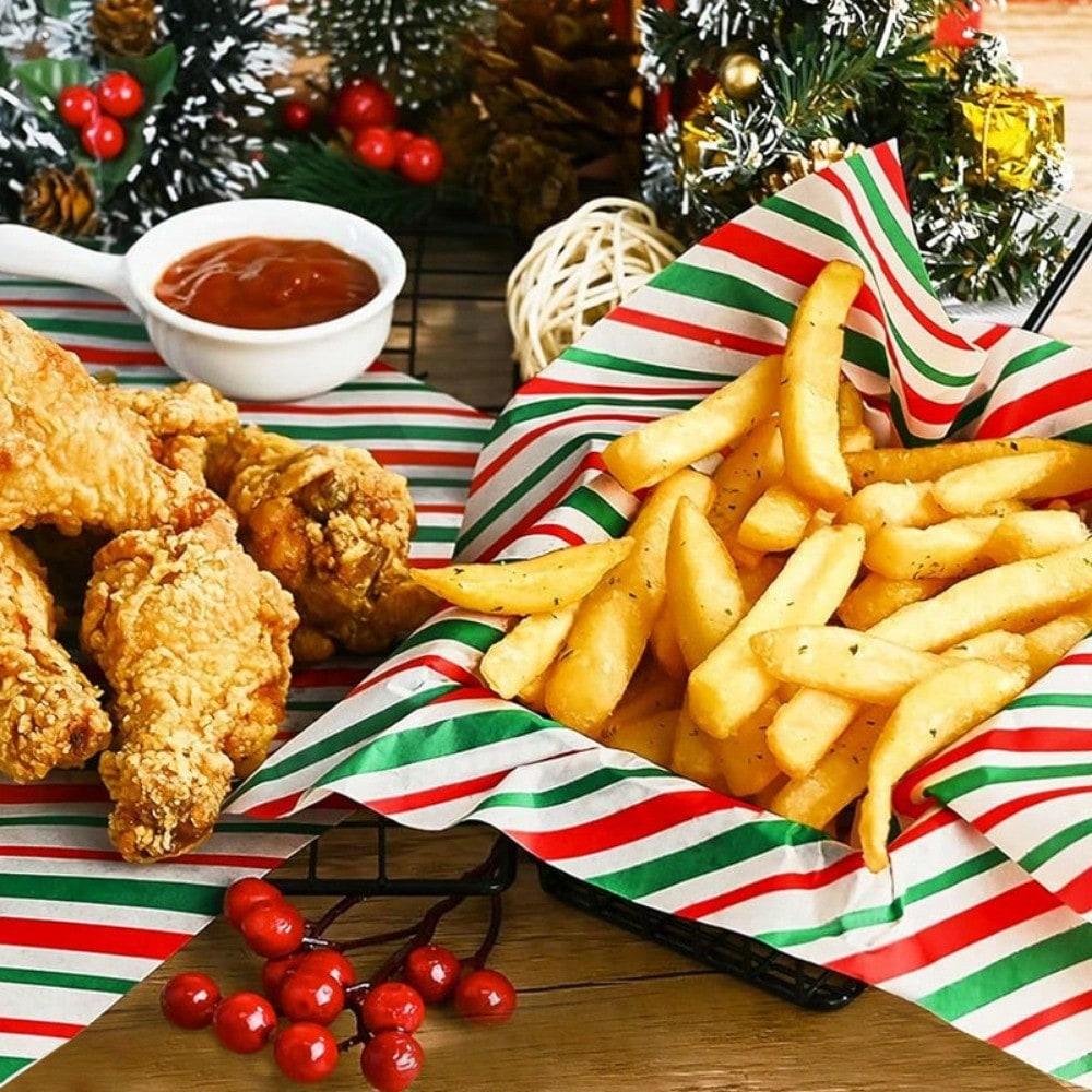 20 stuks Kerst Vetbestendig Voedsel Inpakpapier Anti-Olie Wrappers voor Sandwiches Hamburgers Gefrituurde Kip Tray Liners