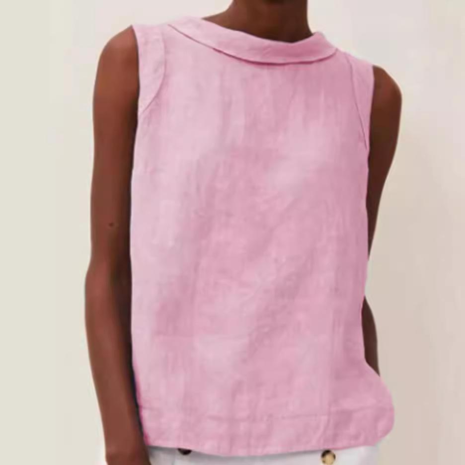 Spring Summer Cotton Linen Women's Top Sleeveless O-neck Casual Blouse Female Trendy Fashion Office Tops Ladies