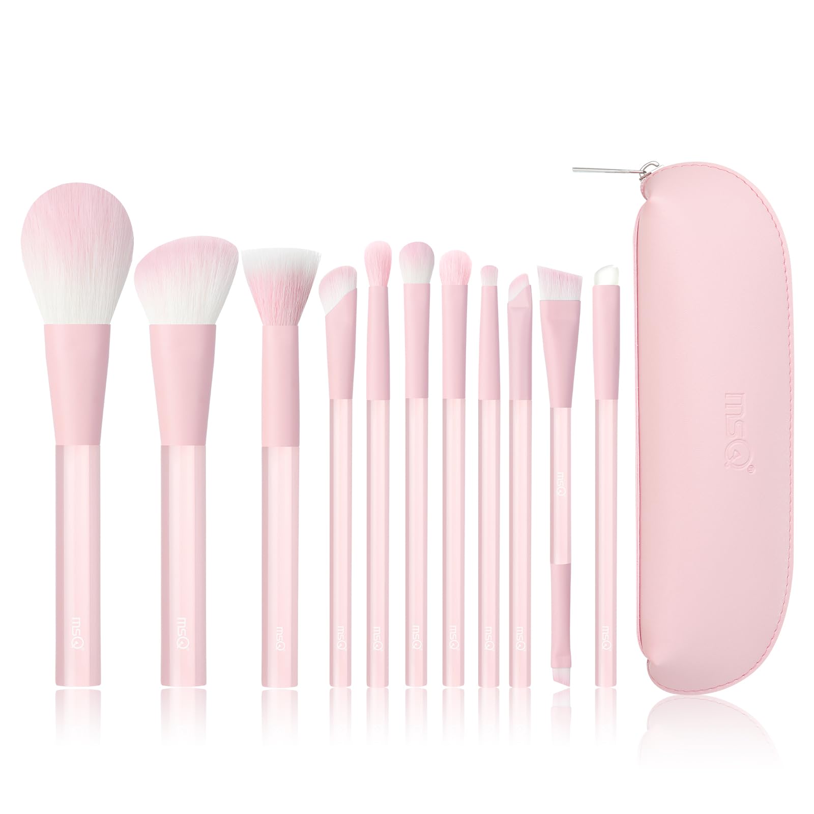 

MSQ Makeup Brushes Small Comes with PU Storage Eyebrow Fiber Makeup Eyeshadow Silicone Lip Portable Makeup Popular Cute Brush Set 11-piece Set, рожевий