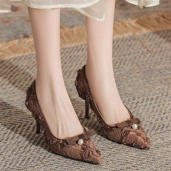 

Retro high heels women s thin heels 2025 new autumn versatile temperament comfortable women s pointed head shallow mouth single shoes women 39 хакі