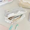 Lace Trim Pencil Case with Top Closure, Embroidered Heart Design for School Supplies, Desk Storage and Journaling
