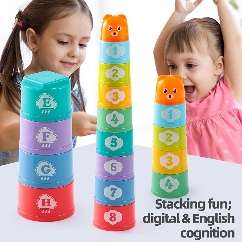 9PCS Rainbow Stacking Cups Set Random Color Nesting Cups Infant Bathroom Bath Water Toys Beach Sand Play Toys for Toddlers Gift