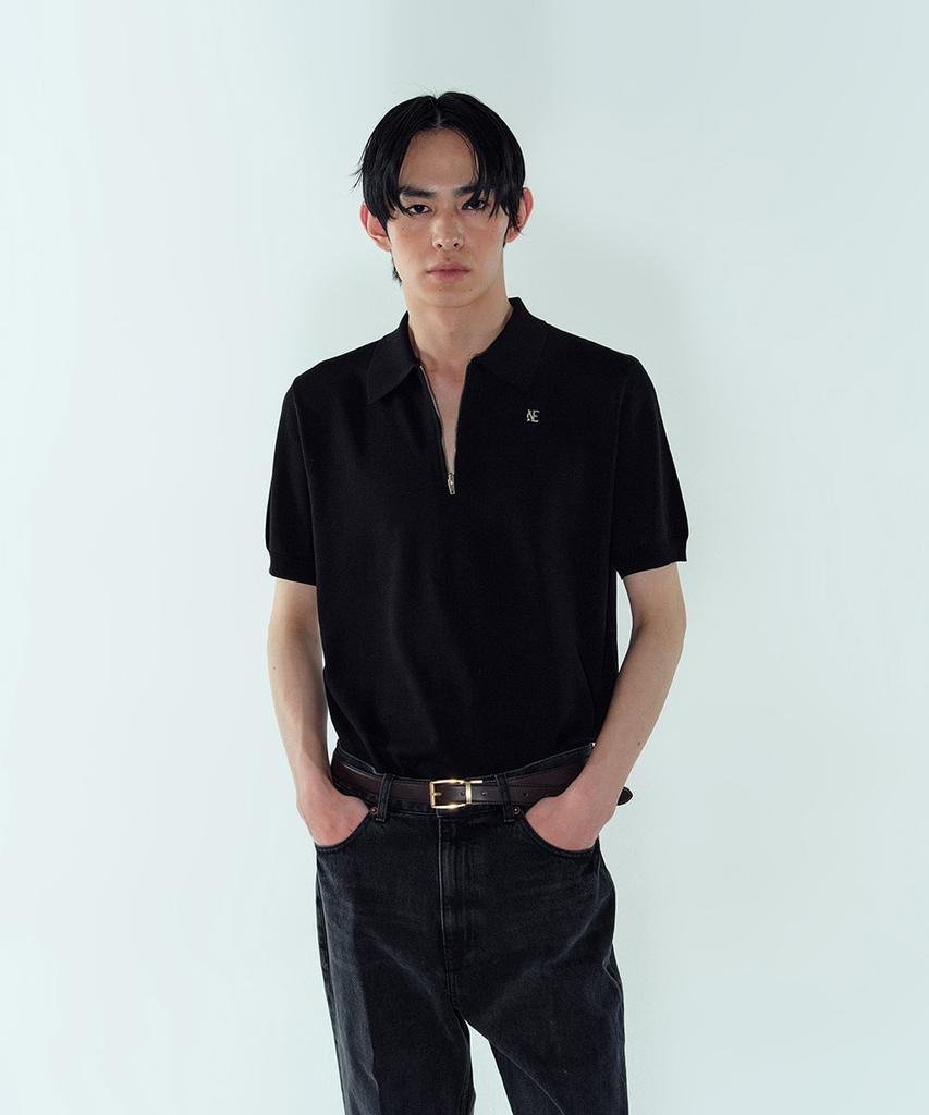 Noiseu Quarter-Zip Knit Polo Shirt - Black
