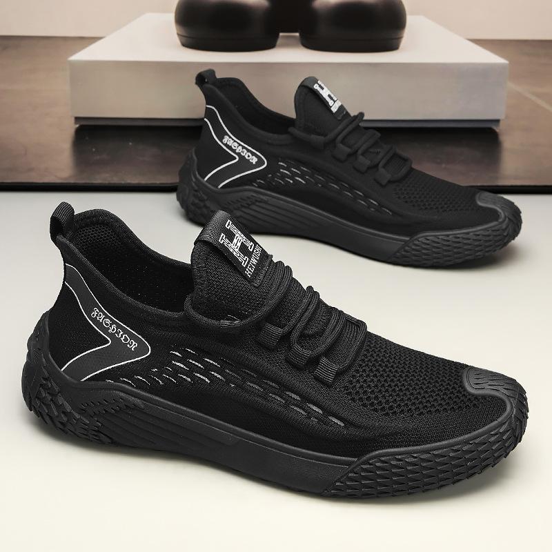 Summer new fly-woven mesh breathable running sports casual net shoes thin knitted black shoes