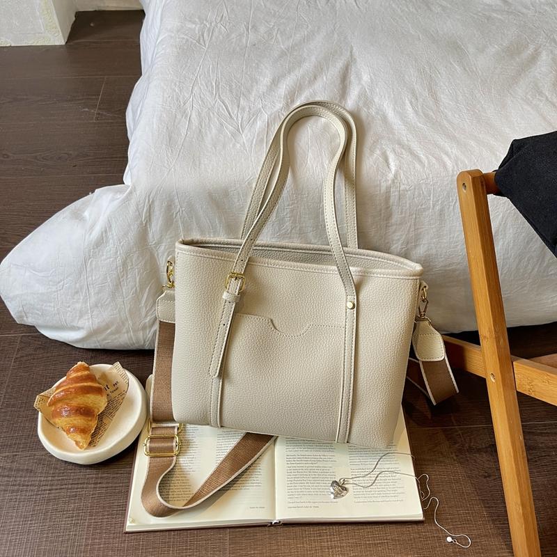 Women's PU Tote Bag with Wide Strap Large Capacity Shoulder Handbag for Work Travel Shopping