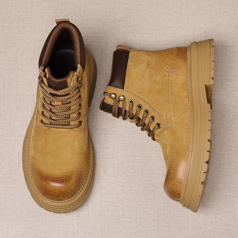 Suede Leather Men's Fashionable Ankle Boots Autumn Winter Male Short Leather Boots Versatile Motorcycle Boots New High Top Botas