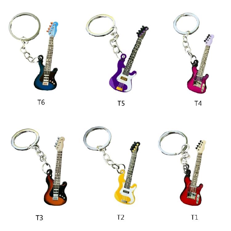 Metallfarbe Edelstahl Gitarre Auto Schlüsselanhänger Anhänger Klein Frisch Runde Schnalle