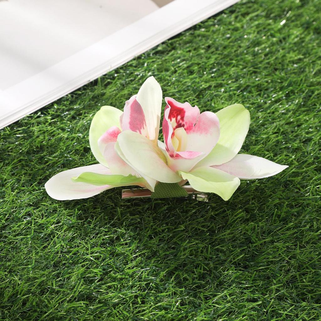 Pinzas para el pelo de orquídea Flor simulada Horquilla pequeña Barrette nupcial Boda en la playa Mujeres Vacaciones Clip floral para el cabello Accesorios para el cabello