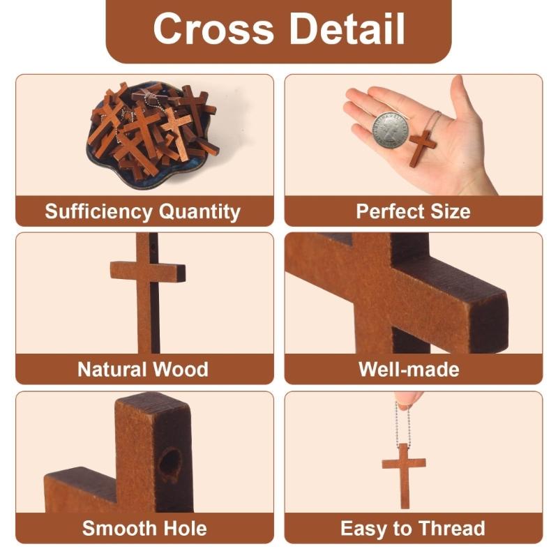 70Pcs Wooden Crossed Shape Pendant Bag Ornament with Beaded Chain for Christmas Tree Decoration Festival Celebration