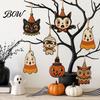 Mummy And Owl Hanging Ornaments Halloween Wooden Decor, Ghost Black Cat Pumpkin Ornament, Rustic Vintage Decorative Pendants Wall Decor Gift Tags for