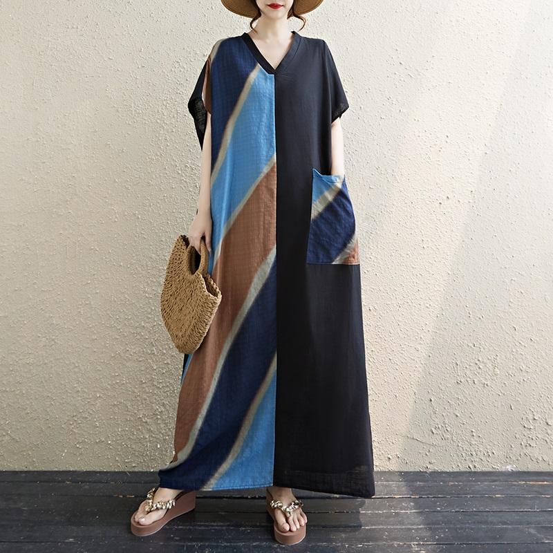 Short Sleeve Plus Size Cotton Vintage Floral New In Dresses for Women Casual Loose Maxi Long Summer Dress