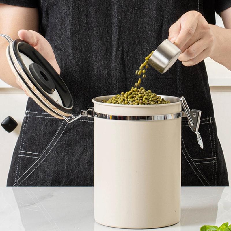 1.8L Tea Dried Fruit Storage Tank Coffee Powder Airtight Tank With Spoon Stainless Steel Coffee Beans Airtight Tank