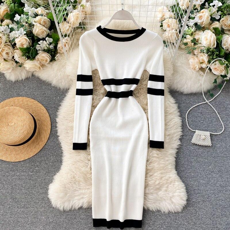 New Autumn Knitting Sweater Dress Women Solid Knitted Sexy Bandage Sheath Bodycon Sundress