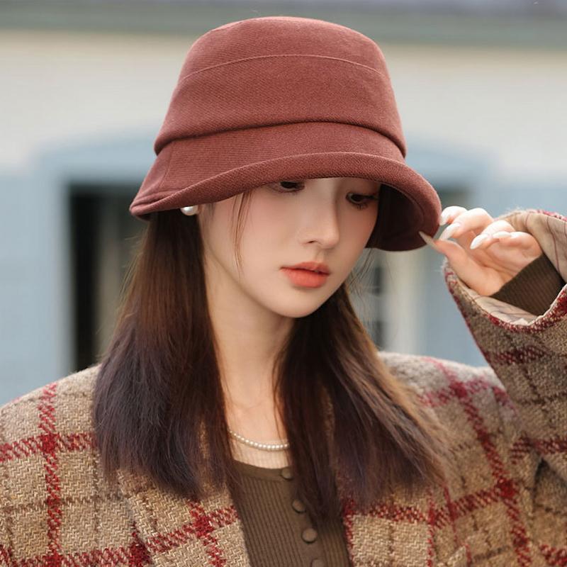 

GEMVIE Elegant Women Autumn Winter Bucket Hats Ladies Girls Solid Color Warm Basin Caps 56-58cm темно-червоний колір