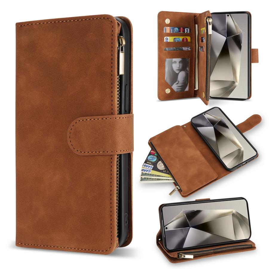 Wallet Multi-card Zipper Kickstand Magnetic Flip Leather Case For Samsung Galaxy S24 Ultra S23 FE S22 Plus A14 A15 A53 A54 A55