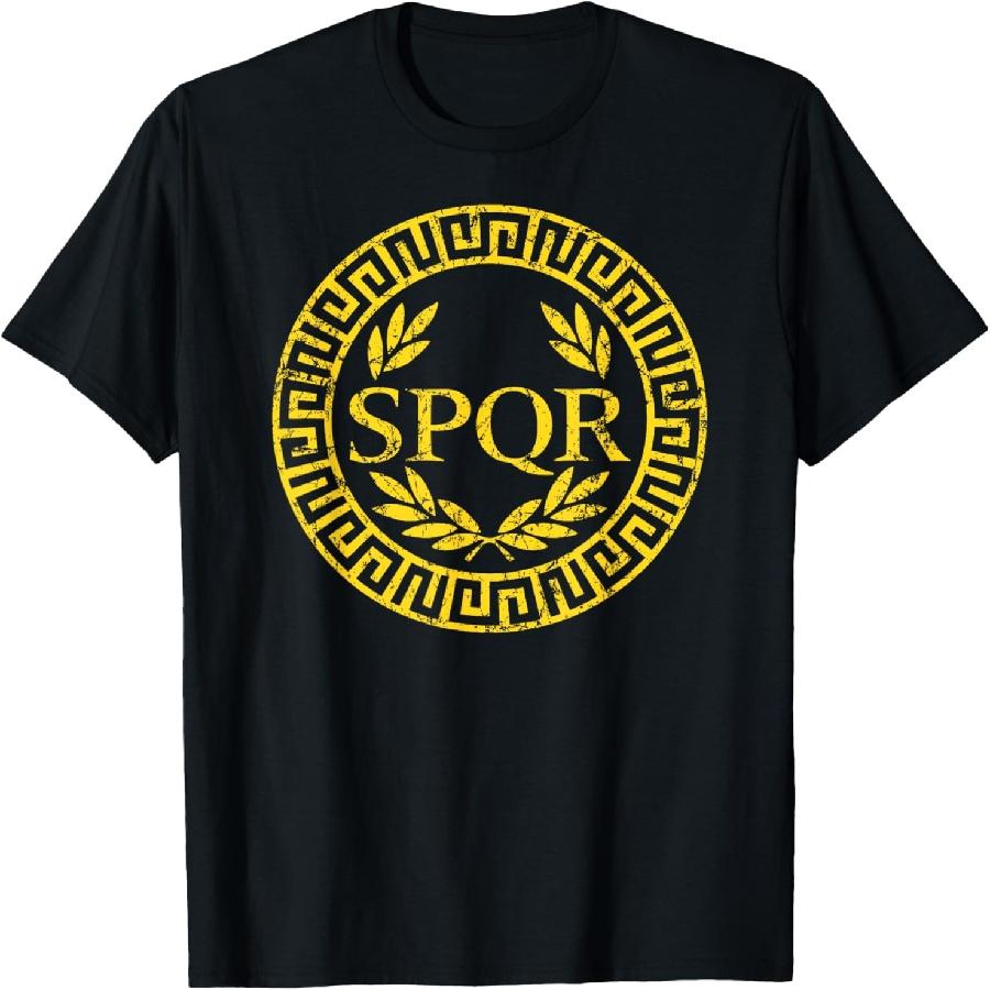 

SPQR With Ancient Decorative Ring Distressed Print T-Shirt XXXXXL чорний