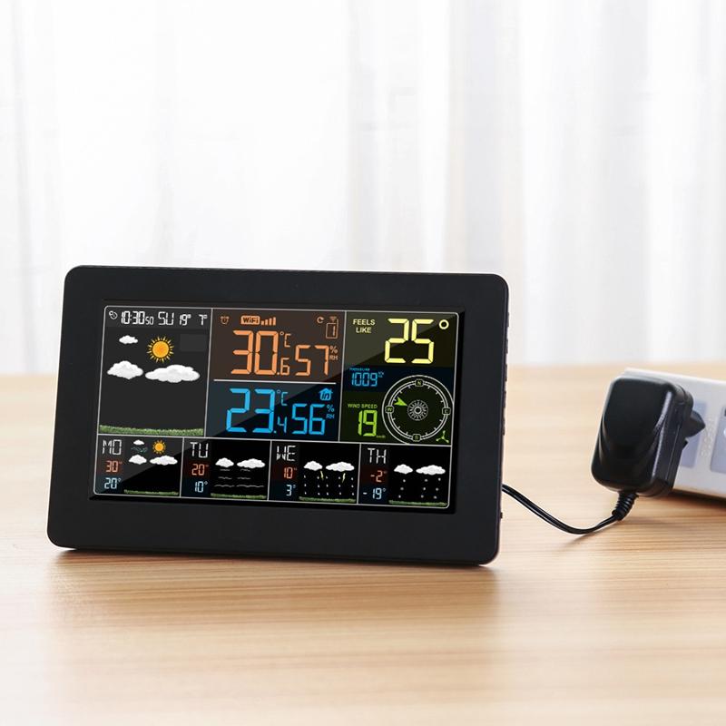 Digital Wall Alarm Clock Household WiFi APP Weather Station Color LCD Thermometer Hygrometer Barometric Pressure Wind Weather