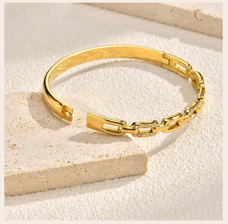 Zircon Stainless Steel Bangle Bracelet for Women, Elegant Stack Hand Wrist Sparkling Crystal Inlay, Non Tarnish Jewelry