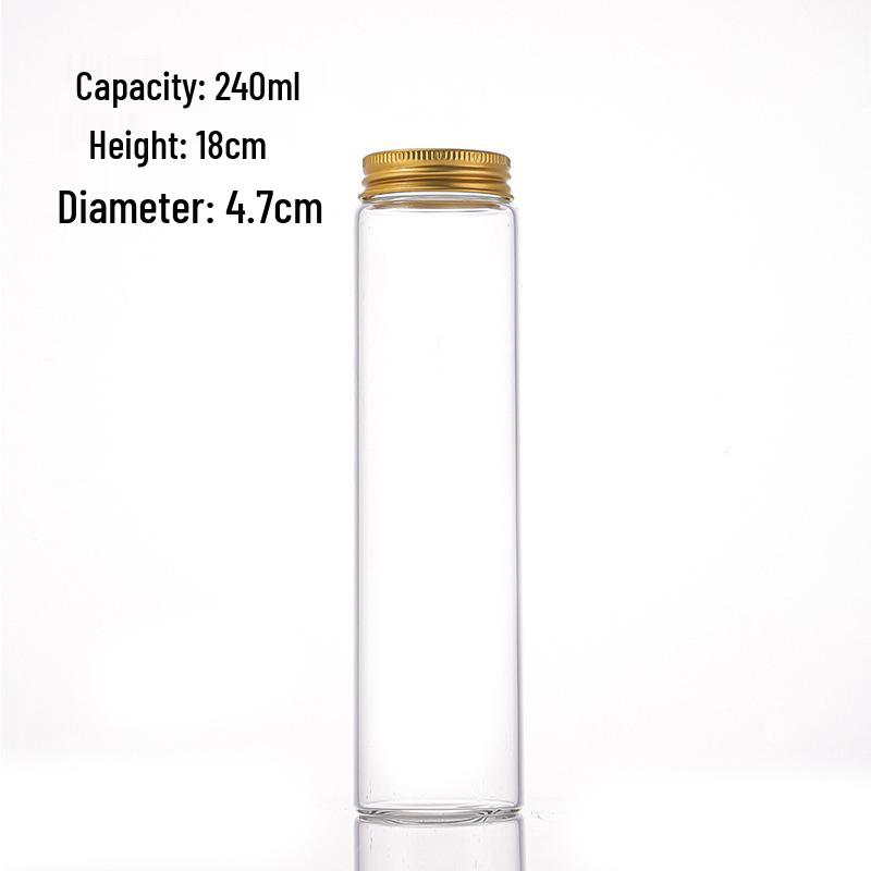 Transparent Moisture-Proof Glass Bottle with Gold Aluminum Screw Cap for Cordyceps & Saffron.
