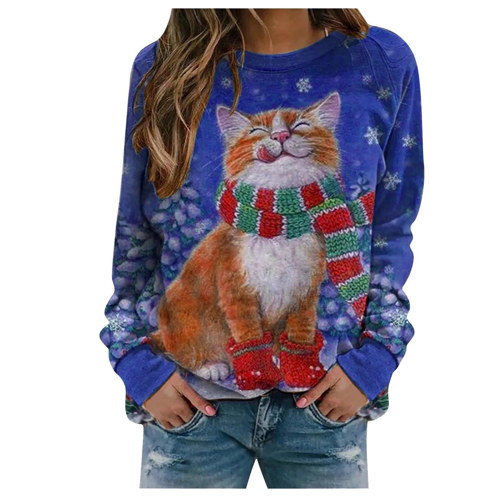 

Женская туника с длинными рукавами, осенне-зимняя мода для отдыха, рождественский пуловер с круглым вырезом и принтом, топ-туника, топы 8XL