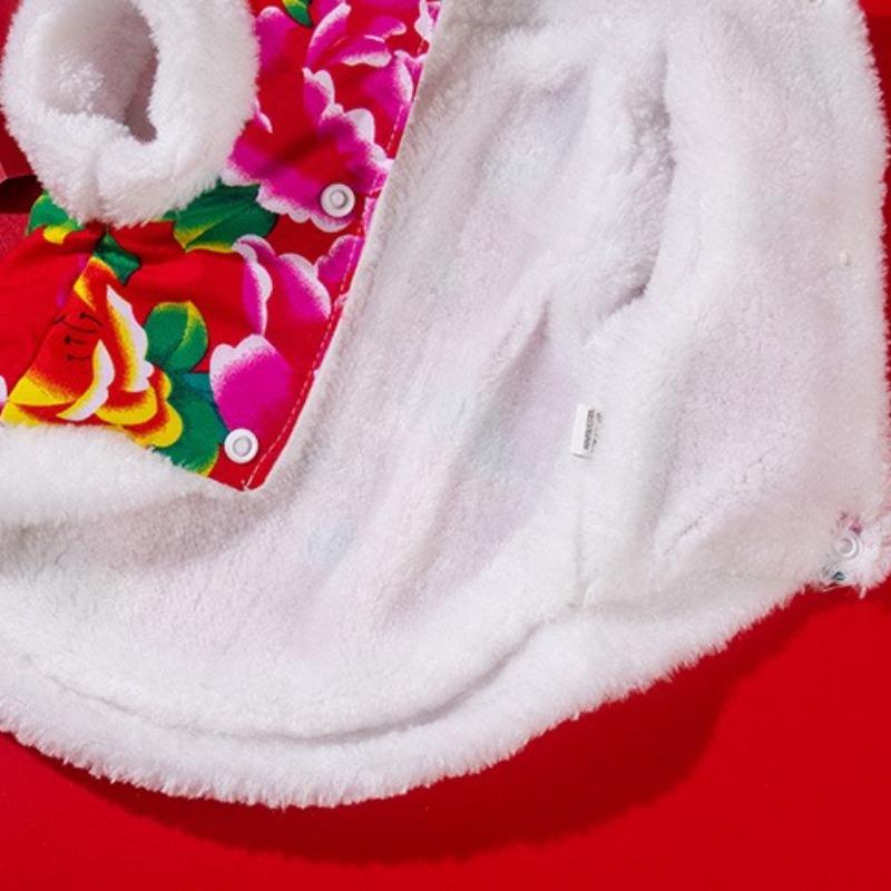 Dog Clothes Autumn Winter Plus Velvet Thick Warm Flower Jacket Teddy Small Dog Cat Pet Christmas Party Costumes Chinese Pet Vest
