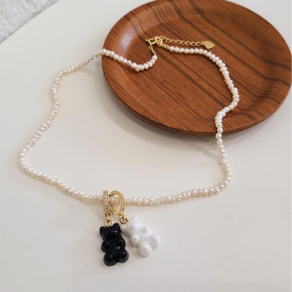 Women's 925 Silver Haribo Bear Freshwater Pearl Necklace Pendant