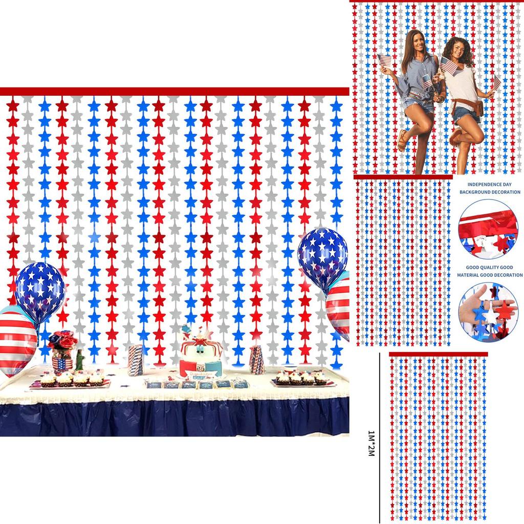 Beautiful Red Blue And Silver Starry Curtain For Independence Day Party Decorations