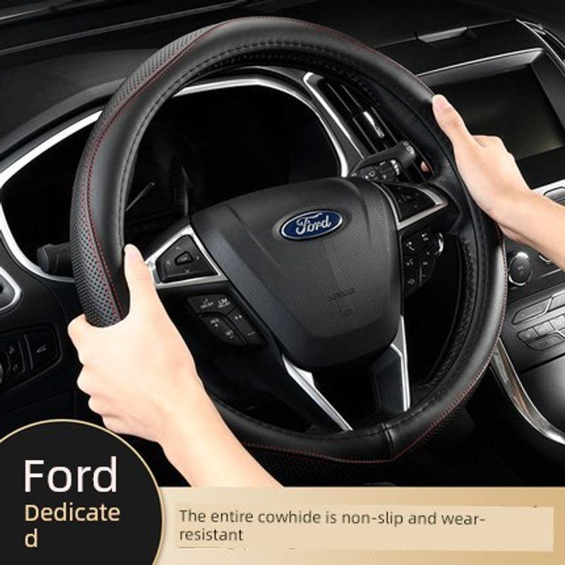 Car Steering Wheel Cover, Genuine Leather Handle Cover for Ford Focus, Edge, Territory, Mondeo, Explorer, Escort, Kuga