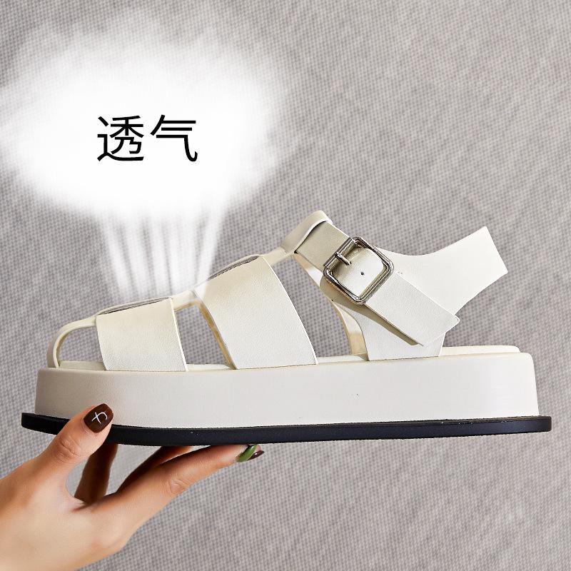 Spring and summer new women's leather bag head sandals women's casual platform pig cage shoes fashion woven women's shoes
